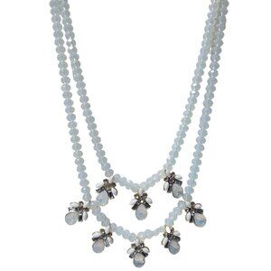 Elegant Crystal Flower Accents Moonstone Beaded Necklace Fashion Jewelry Women